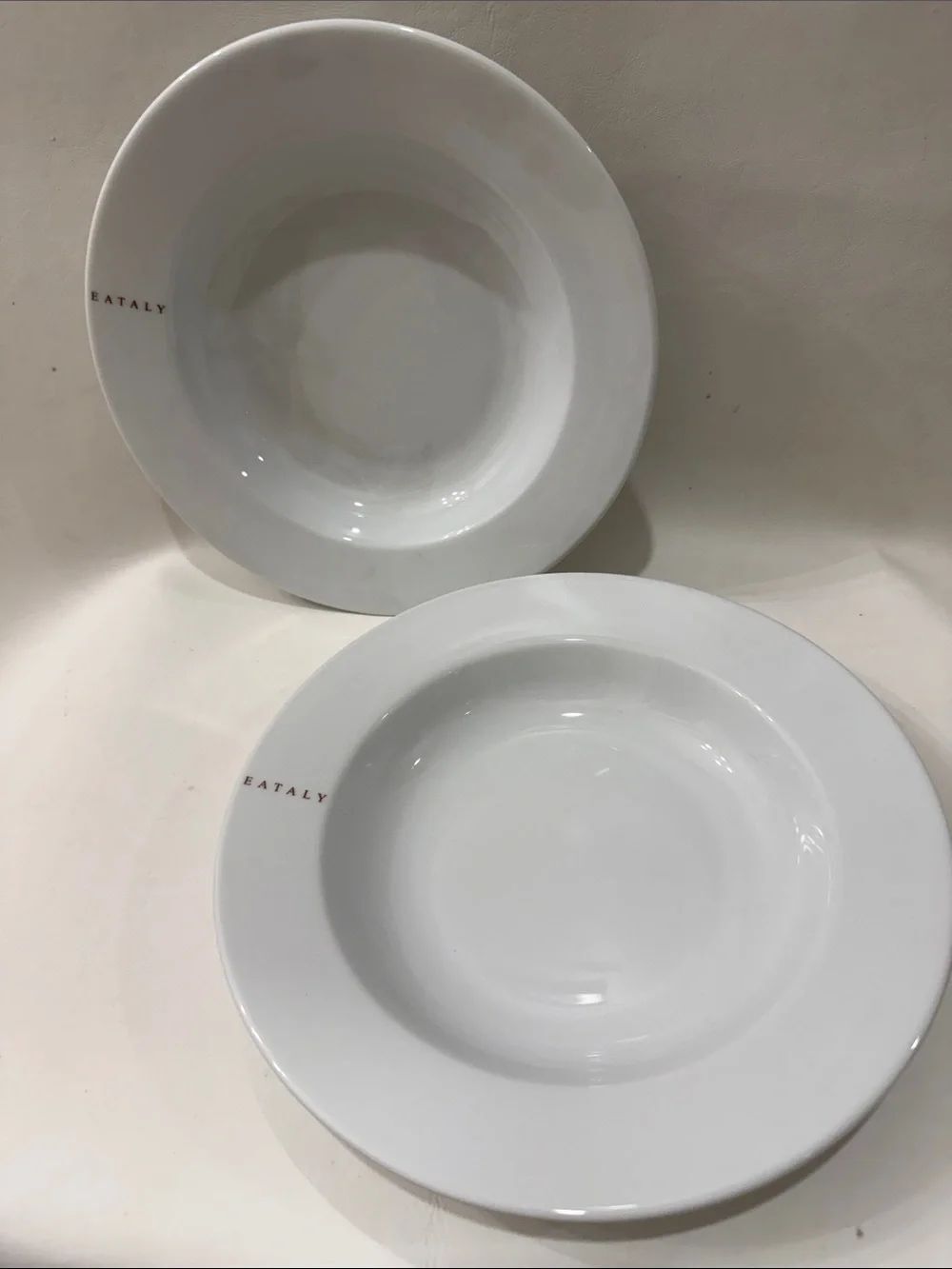 Eataly Branded White Ceramic Glossy Dinnerware Bowls Set of 2 Minimalist 9 1/2